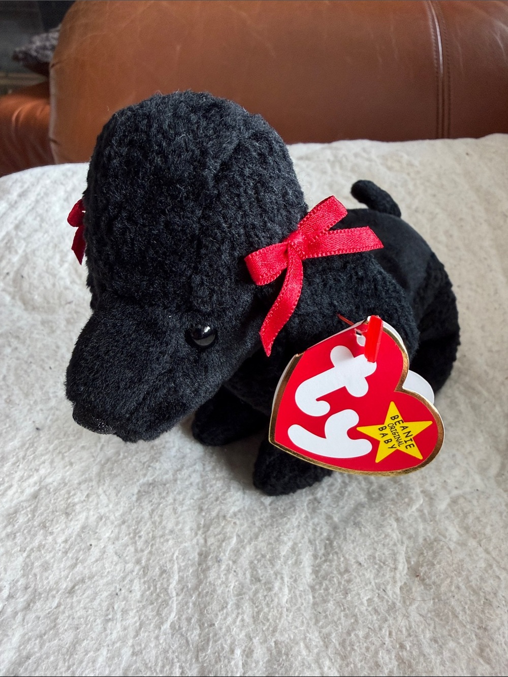 Ty NWT Gigi Black Poodle Plush with Red Ribbon Accents